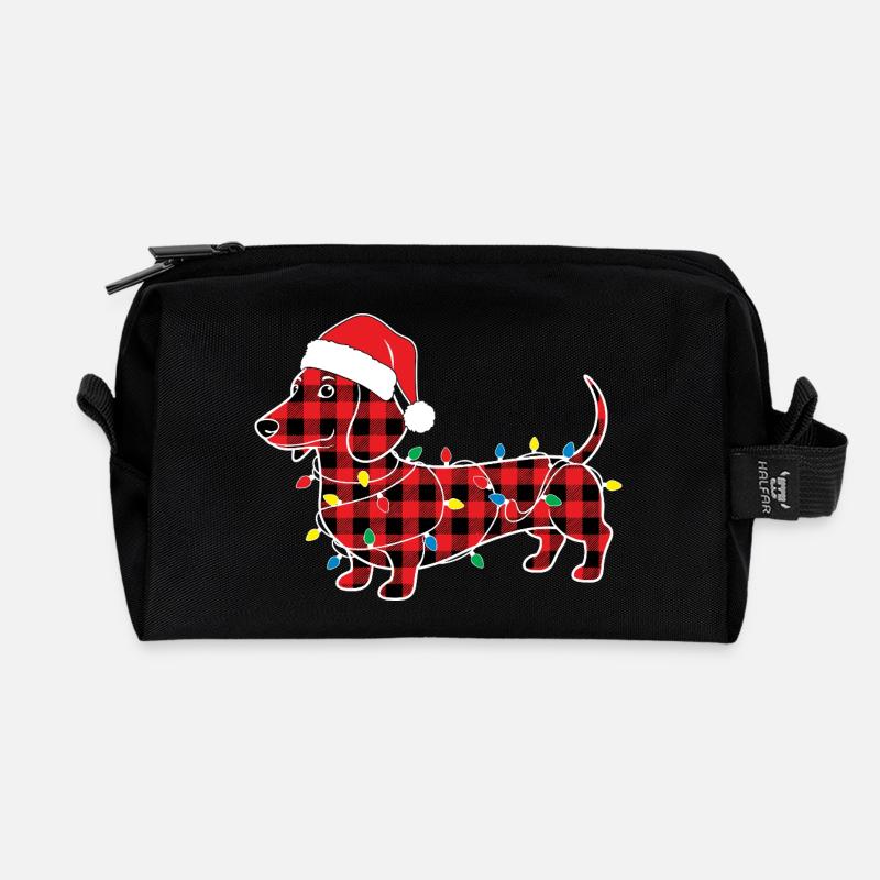 Hund Dackel Weihnachten Plaid Rot Plaid - Recycelte Kulturtasche - Schwarz