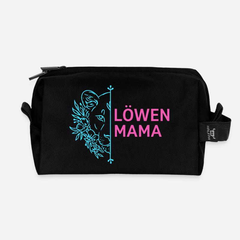 Löwenmama Stolze Löwin Blumen - Recycelte Kulturtasche - Schwarz