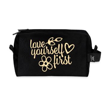 Love Yourself First Self-Love Self-Care - Recycled Toiletry Zip Bag - black - Front