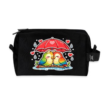 Quelques cœurs sous un parapluie - Trousse de toilette en tissu recyclé - noir - Devant