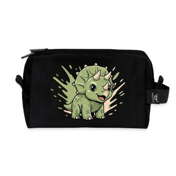 Kleiner Dino Triceratops - Recycelte Kulturtasche - Schwarz - Vorne