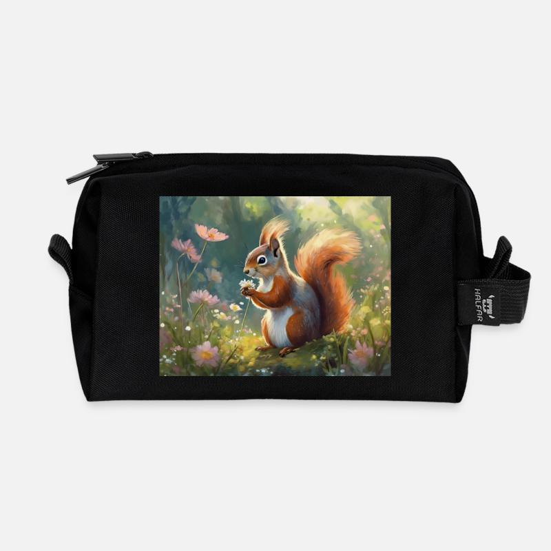 Écureuils dans le jardin fleuri - Trousse de toilette en tissu recyclé - noir
