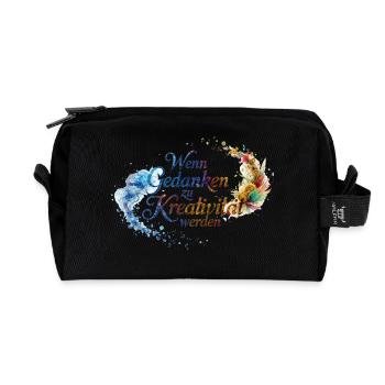 Wenn Gedanken zu Kreativität werden - Schriftzug - Recycelte Kulturtasche - Schwarz - Vorne