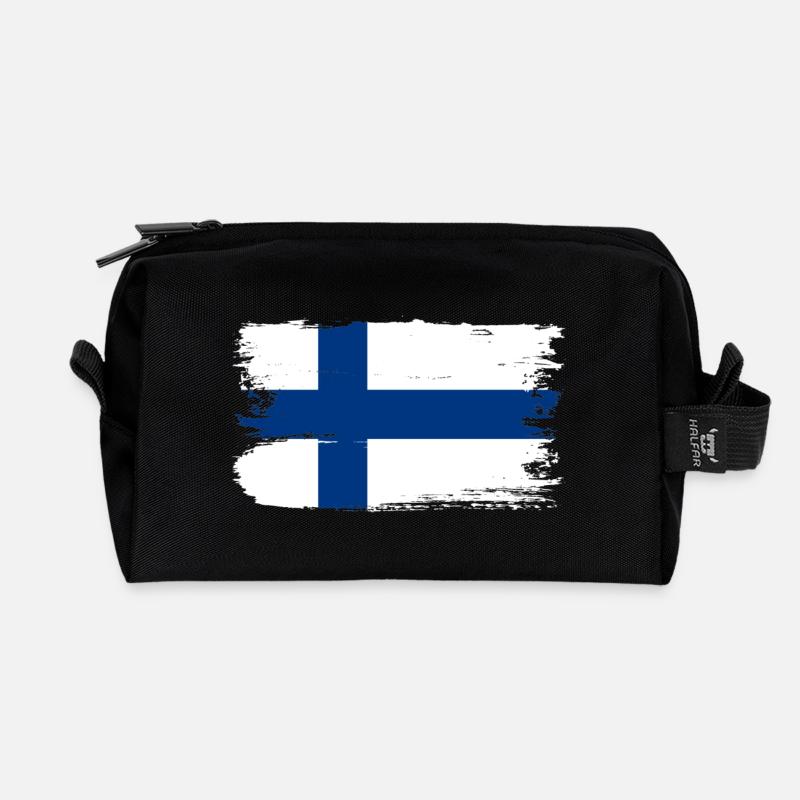 Finnish Flag Brush Stroke - Recycled Toiletry Zip Bag - black
