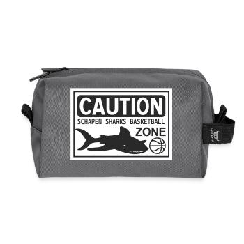 CAUTION SHARKS white - Recycelte Kulturtasche - Anthrazit - Vorne