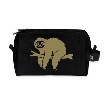 Minimalistisches Faultier entspannt auf einem Ast - Recycelte Kulturtasche - Schwarz - Vorne