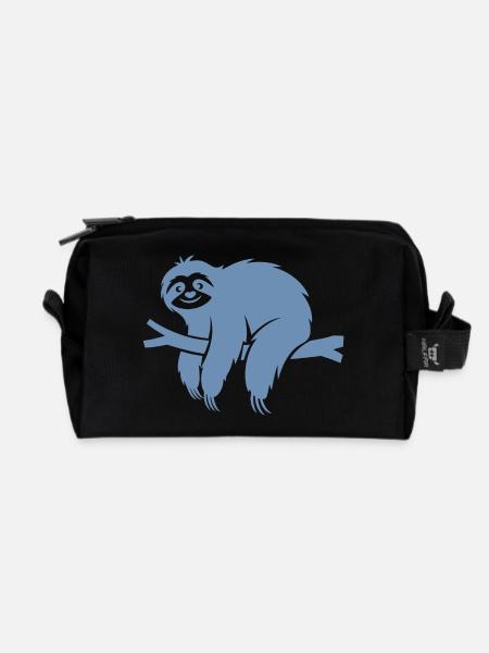 Paresseux minimaliste se relaxant sur une branche - Trousse de toilette en tissu recyclé - noir