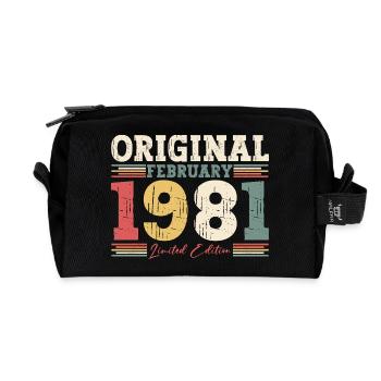 44th Birthday Gift Husband Original February 1981 - Recycled Toiletry Zip Bag - black - Front