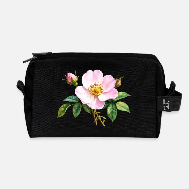 Wild Rose - Watercolor - Recycled Toiletry Zip Bag - black