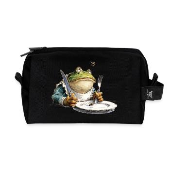 Küchen Frosch mit Teller - Recycelte Kulturtasche - Schwarz - Vorne