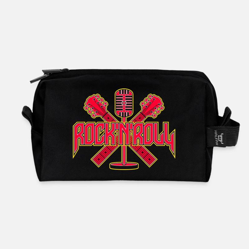 Rock 'N' Roll Retro Mic with Guitars - Recycled Toiletry Zip Bag - black