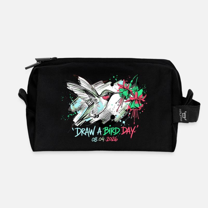 Kolibri-Tintenspritzer mit Blumen - Recycelte Kulturtasche - Schwarz