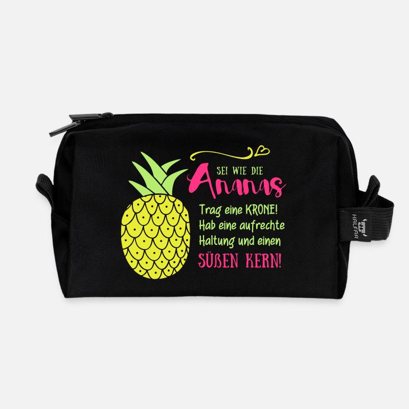 Ananas Krone Spruch - Recycelte Kulturtasche - Schwarz
