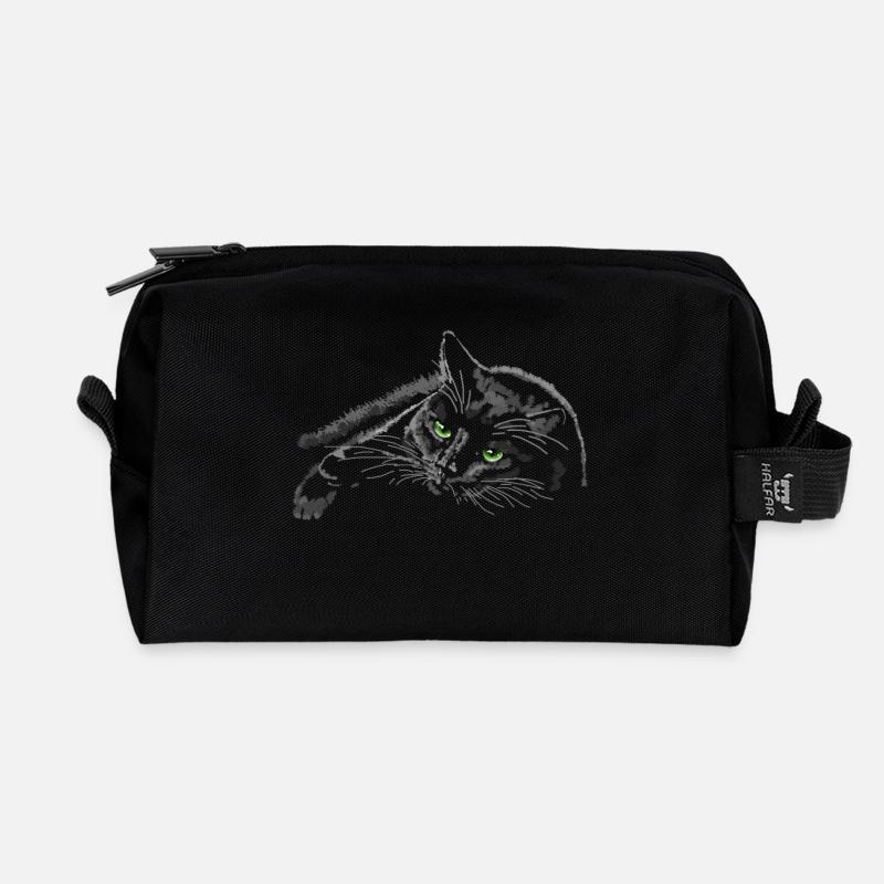 Schwarze Katze - Recycelte Kulturtasche - Schwarz
