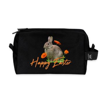 Happy Easter rabbit cony - Recycled Toiletry Zip Bag - black - Front