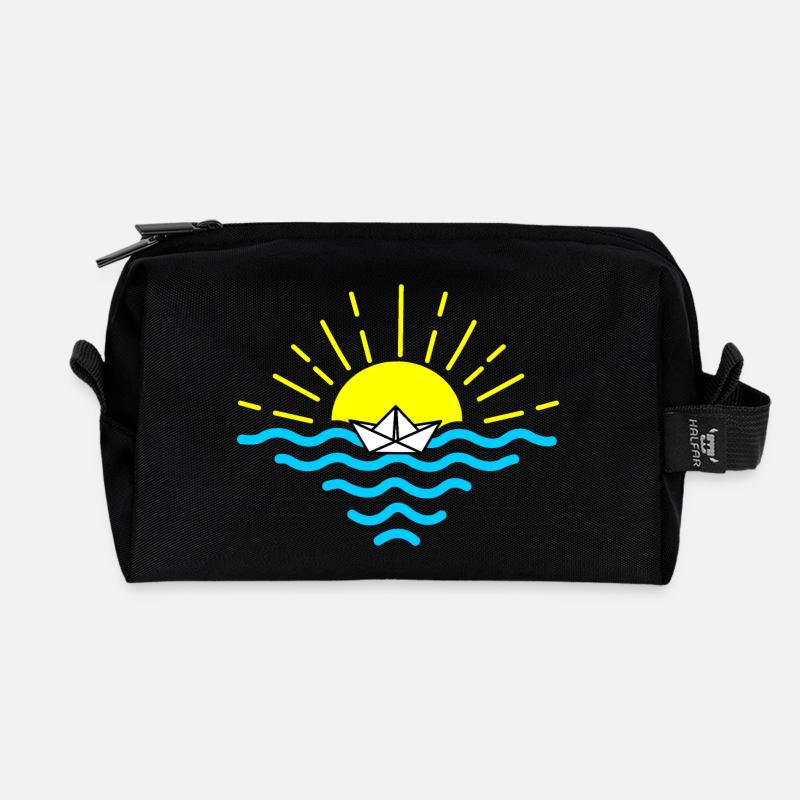 Sonnenuntergang weiß gefaltetes Boot Papierboot - Recycelte Kulturtasche - Schwarz
