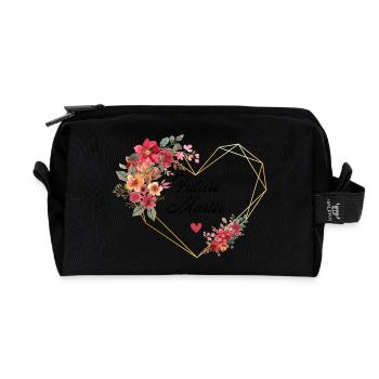 Goldene Herzblume für die zukünftige Braut - Recycelte Kulturtasche - Schwarz - Vorne