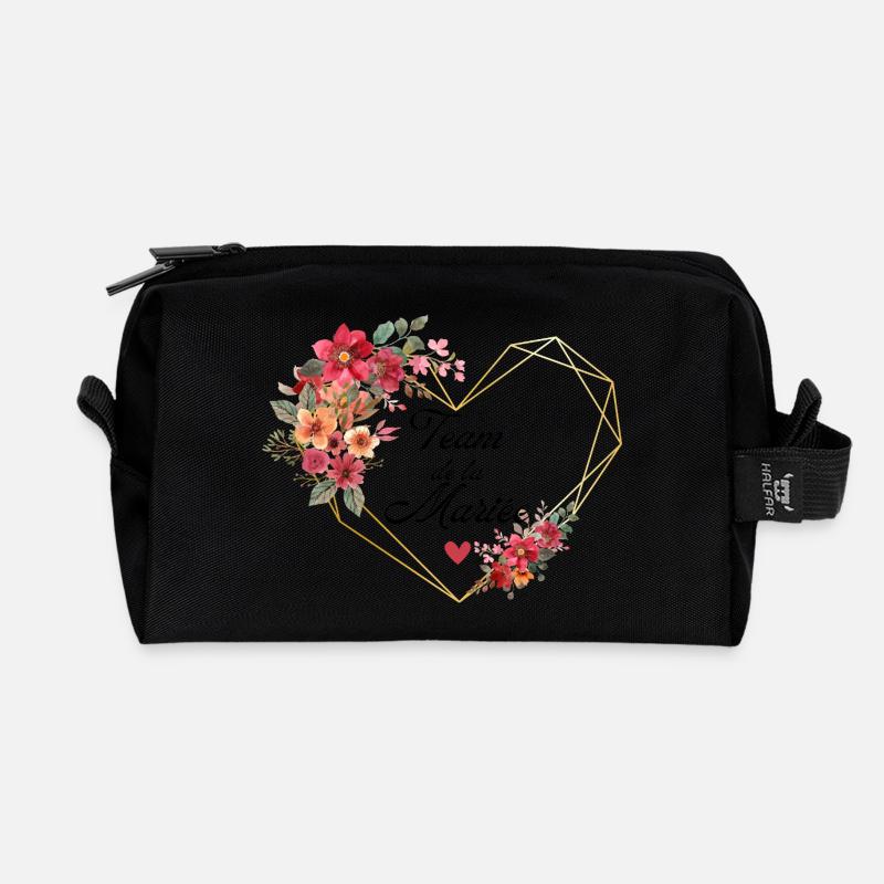 Brautteam Goldenes Herz Blumen - Recycelte Kulturtasche - Schwarz