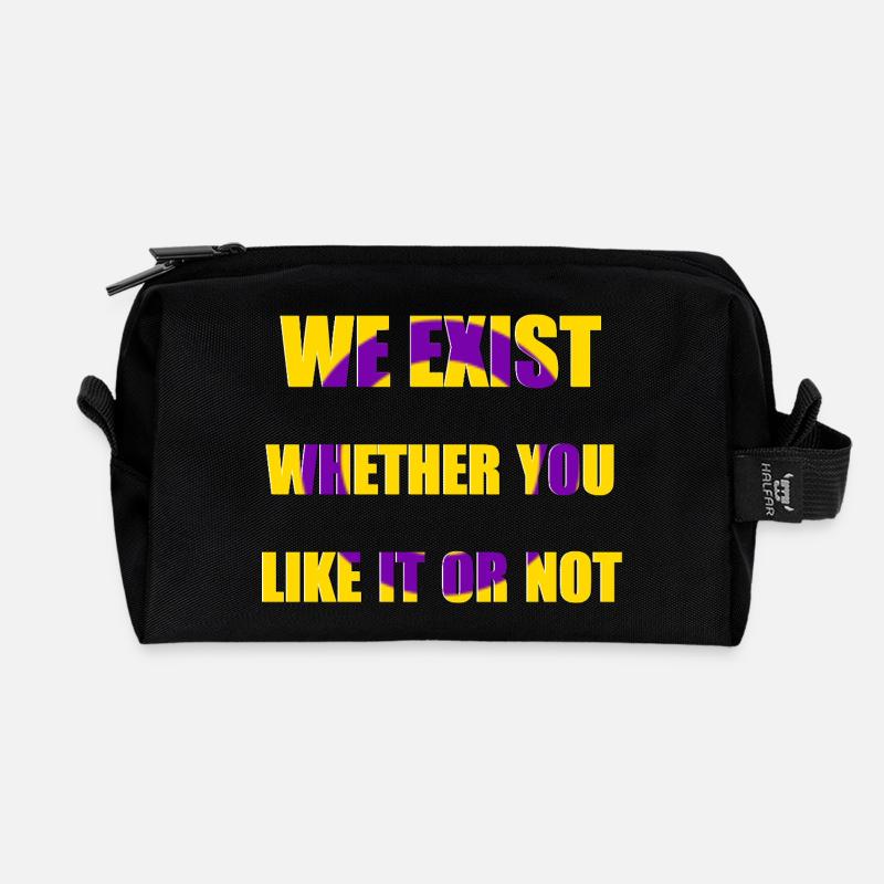 We Exist - Intersex Flag - Recycled Toiletry Zip Bag - black