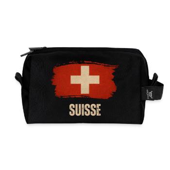 Grunge-Flagge der Schweiz, Schweizer Stolz - Recycelte Kulturtasche - Schwarz - Vorne