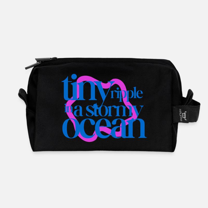 Une petite ondulation dans un océan orageux (fond rose) - Trousse de toilette en tissu recyclé - noir
