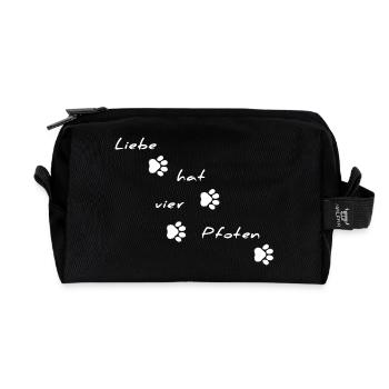 Love Has Four Paws Font Motif - Recycled Toiletry Zip Bag - black - Front