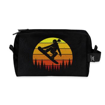 Retro Snowboarderin Slopestyle Wintersport Wald - Recycelte Kulturtasche - Schwarz - Vorne