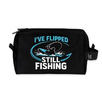 Capsized, fishing anyway | Kayak Humor - Recycled Toiletry Zip Bag - black - Front
