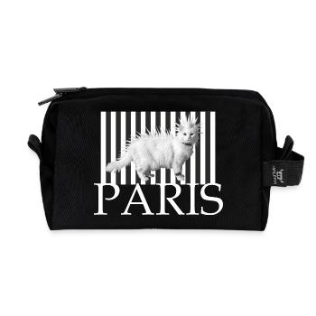Paris Mohawk Punk Cat in Stripe Print - Recycled Toiletry Zip Bag - black - Front