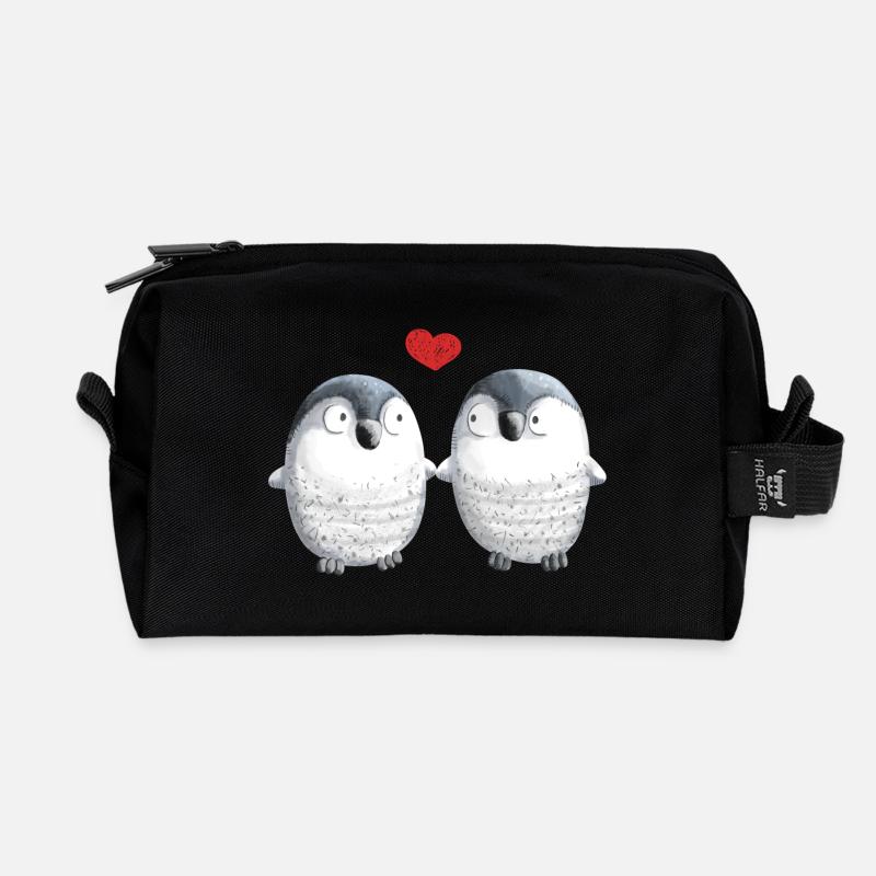 Pinguine in Love - Pinguin - Vogel - Liebe - Herz - Recycelte Kulturtasche - Schwarz