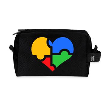 Autism Autist Love Heart Puzzle - Recycled Toiletry Zip Bag - black - Front