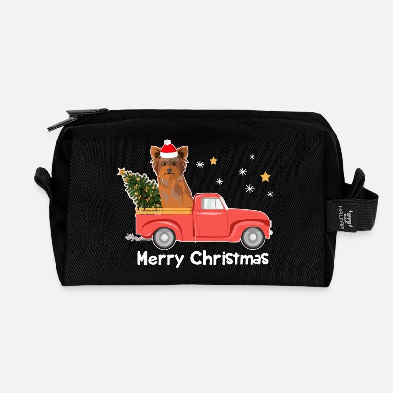 Yorkie Weihnachtsbaum-Pickup-Truck - Recycelte Kulturtasche - Schwarz