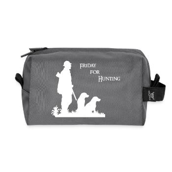 Friday for Hunting - Hunting motif with hunter & dog - Recycled Toiletry Zip Bag - anthracite - Front