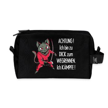 Dicke Katze, zu dick zum Wegrennen - Recycelte Kulturtasche - Schwarz - Vorne