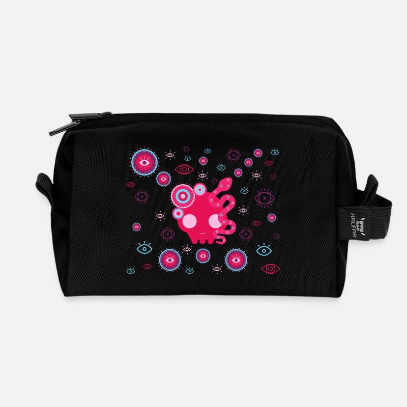 Pink Tentacle Eyes - Recycled Toiletry Zip Bag - black