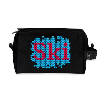 Ski Knit Hut Magic Knit Ski Holiday Fan - Recycled Toiletry Zip Bag - black - Front