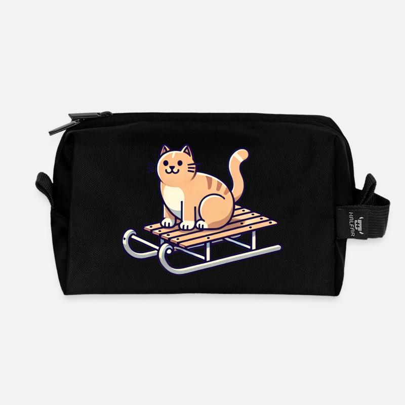 Katze auf Schlitten - Recycelte Kulturtasche - Schwarz