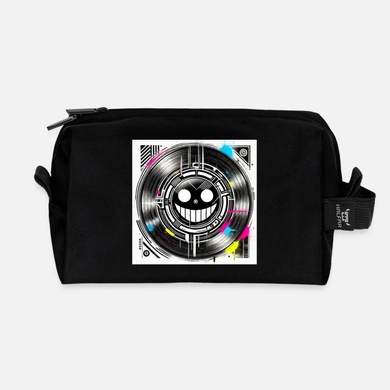 "Cyberpunk Smile Minimaliste avec effet vinyle" - Trousse de toilette en tissu recyclé - noir