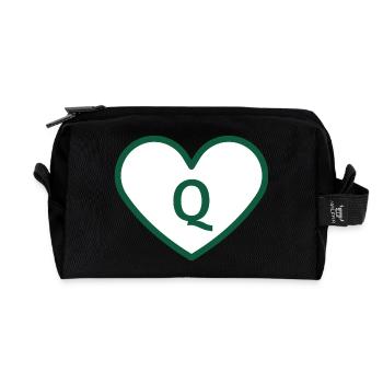 Lettre q cœur sport tendance vert - idée cadeau - Trousse de toilette en tissu recyclé - noir - Devant