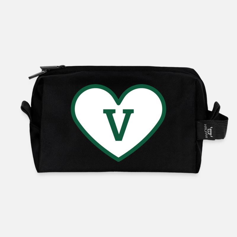 Buchstabe v Herz Sport Trend grün - Geschenkidee - Recycelte Kulturtasche - Schwarz
