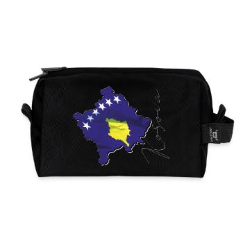 Kosovo Flagge in der Kosovo Landkarte XK - Recycelte Kulturtasche - Schwarz - Vorne