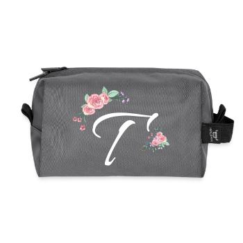 Lettre t fleurs - Trousse de toilette en tissu recyclé - anthracite - Devant