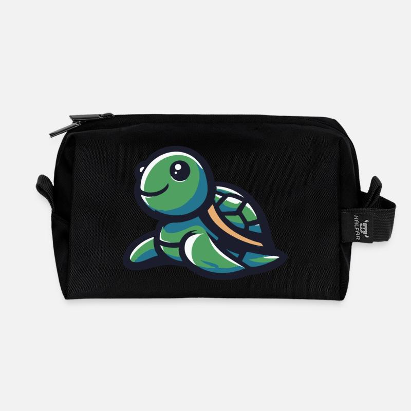 Niedliche lächelnde Schildkröte - Recycelte Kulturtasche - Schwarz
