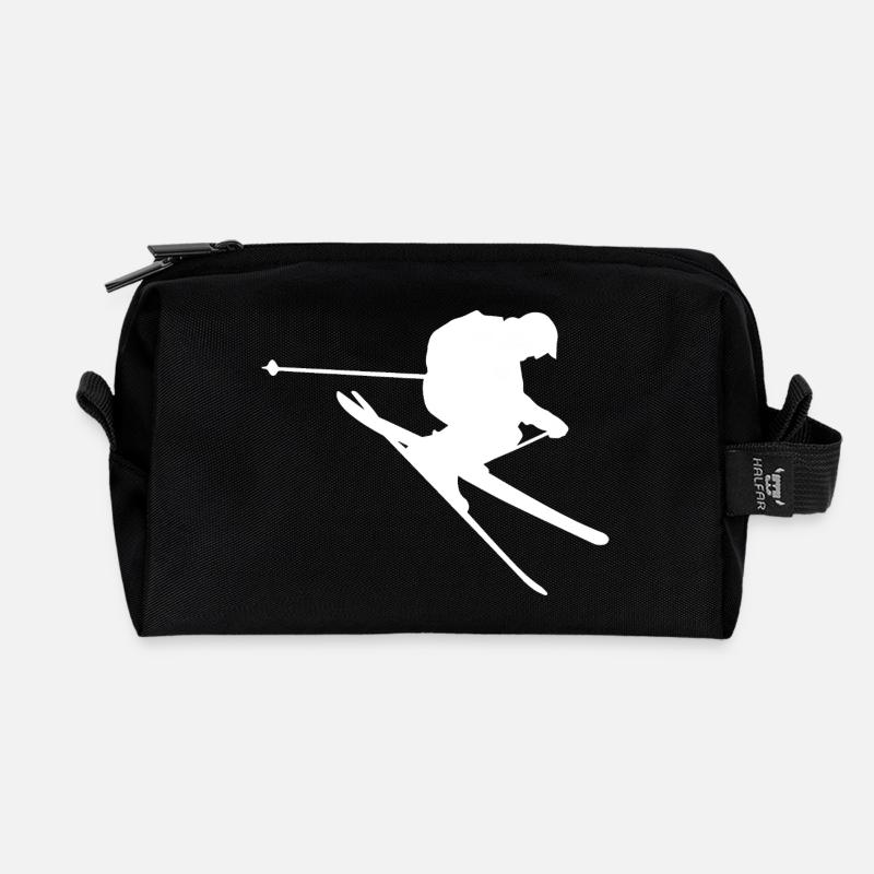 Minimalistischer Skifahrer Winterabfahrt  - Recycelte Kulturtasche - Schwarz