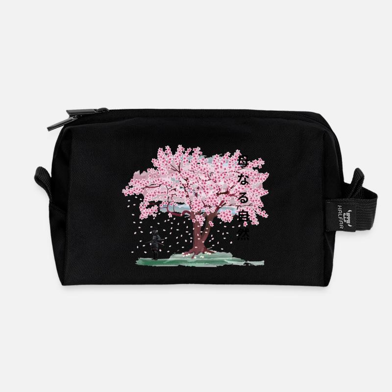 Under the blossoming cherry tree - Recycled Toiletry Zip Bag - black