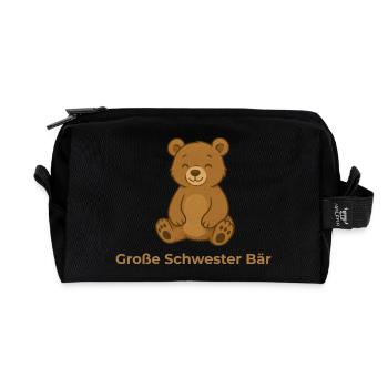 Große Schwester Bär – Shirt für stolze Geschwister - Recycelte Kulturtasche - Schwarz - Vorne