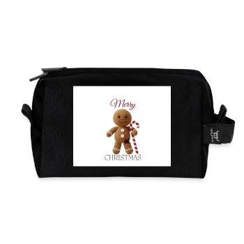 Bonhomme en pain d’épices avec canne de sucre d’orge - Trousse de toilette en tissu recyclé - noir - Devant