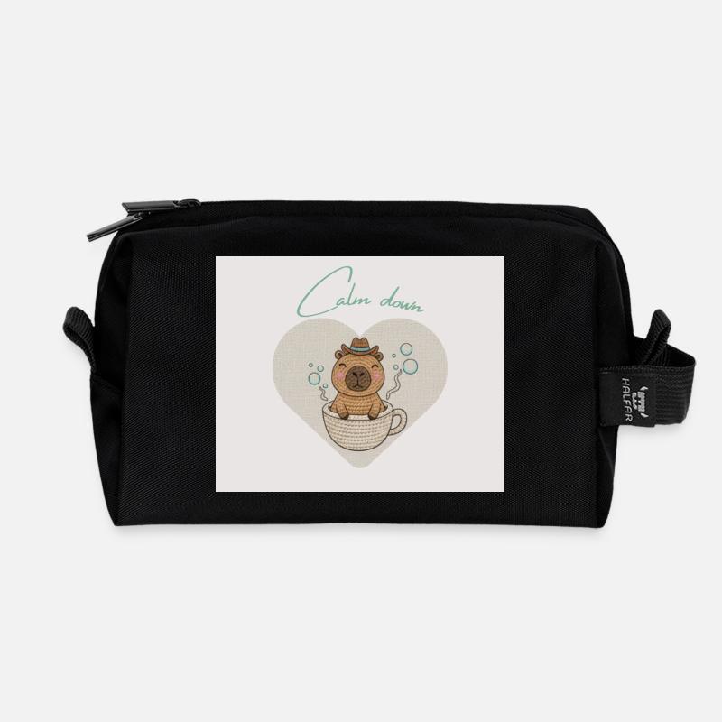 Hamster chills in teacup - Recycled Toiletry Zip Bag - black