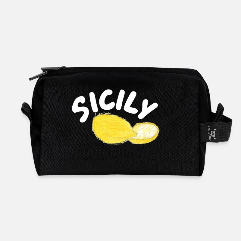 Illustration des citrons de Sicile - Sicile - Trousse de toilette en tissu recyclé - noir