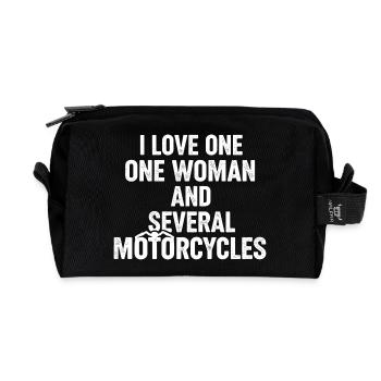 Eine Frau und mehrere Motorräder: Biker-Humor - Recycelte Kulturtasche - Schwarz - Vorne